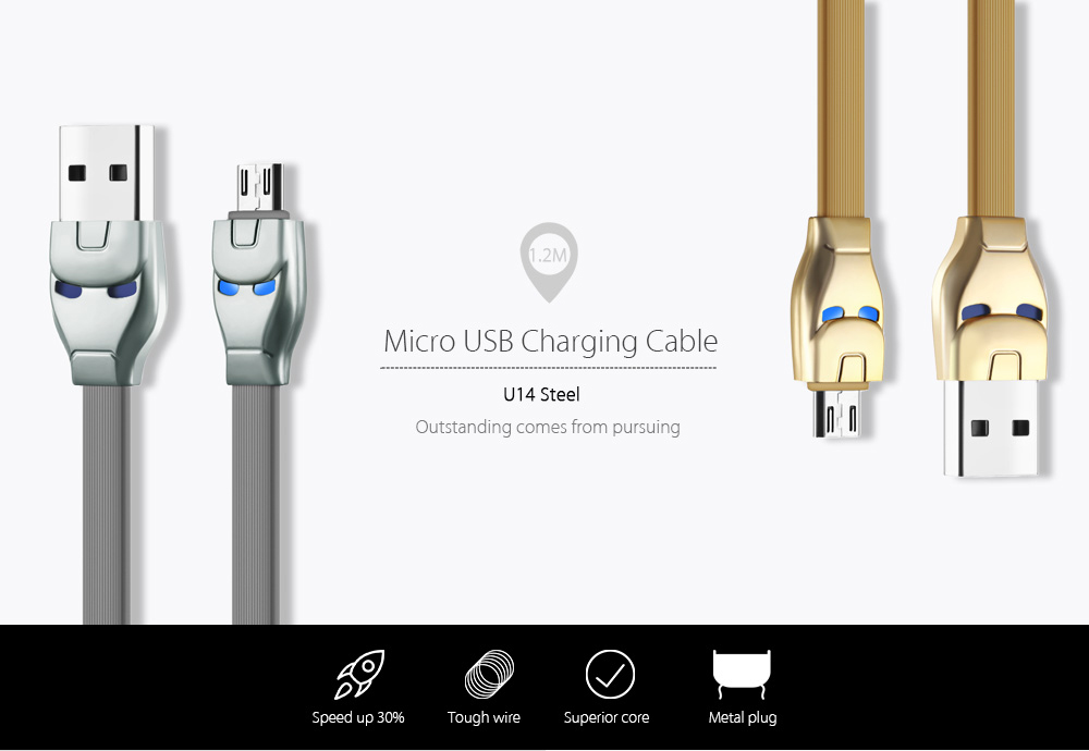 HOCO U14 Steel Micro USB Intelligent Indicator Transfer Data Synchronization Charging Cord 1.2M
