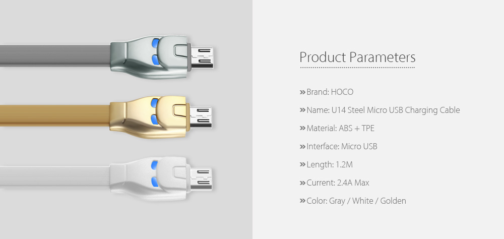 HOCO U14 Steel Micro USB Intelligent Indicator Transfer Data Synchronization Charging Cord 1.2M