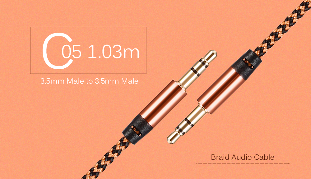 C05 1.03m 3.5mm Male to 3.5mm Male Metal Shell Braid Audio Cable  - Black Stripe