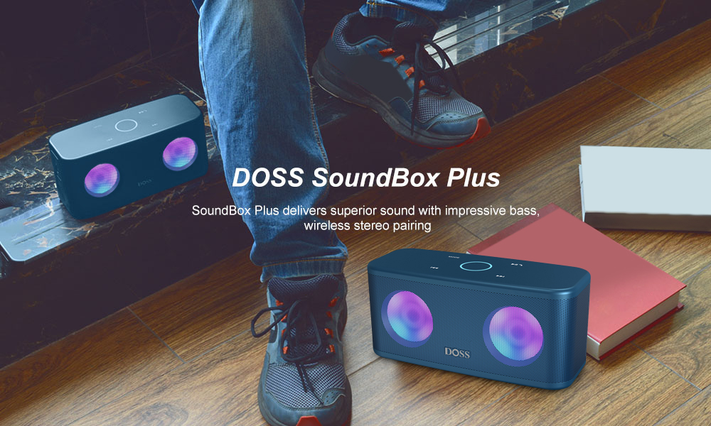 DOSS SoundBox Plus TWS Bluetooth Speaker Wireless Stereo 20H Playtime Deep Bass