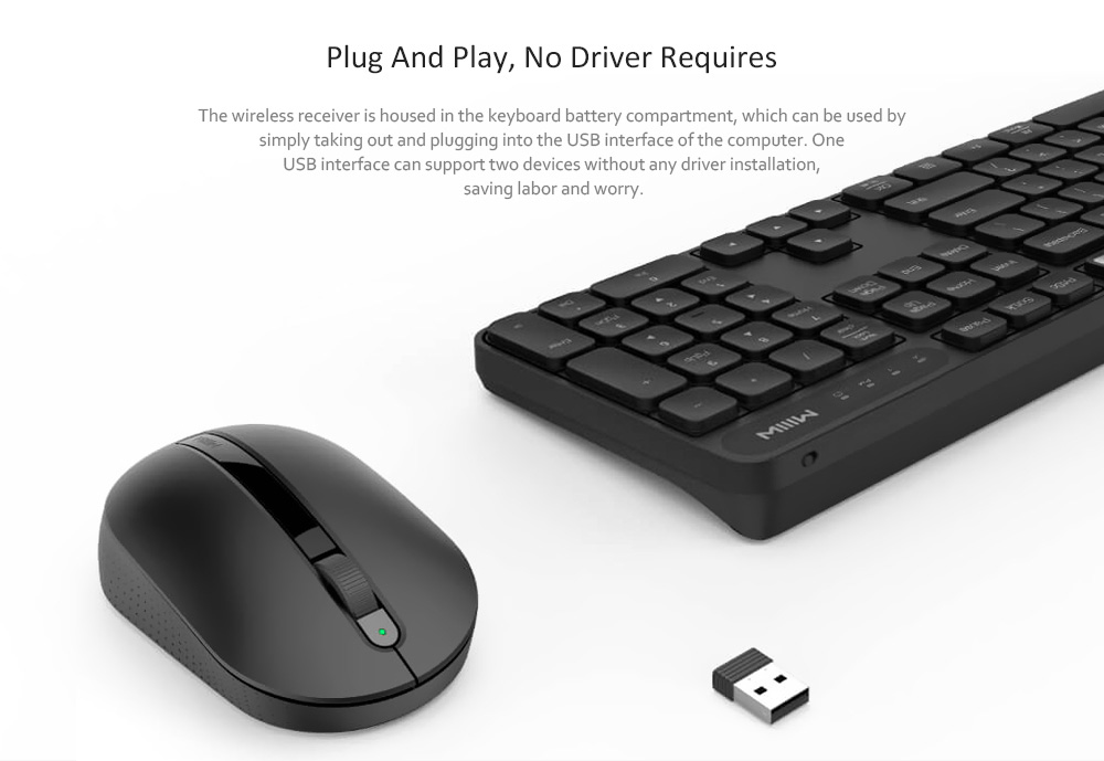 MIIIW Windows / Mac Dual System Wireless Office Keyboard Mouse Set - Black