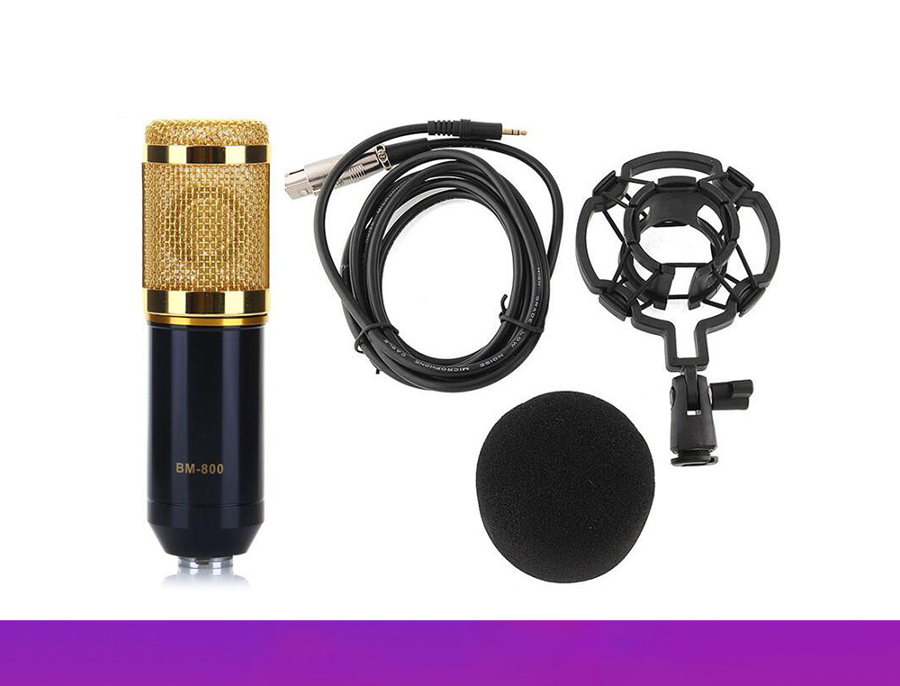 BM-800 Condenser Sound Recording Microphone and Plastic Shock Mount for Radio Broadcasting Studio Voice Recording - Black