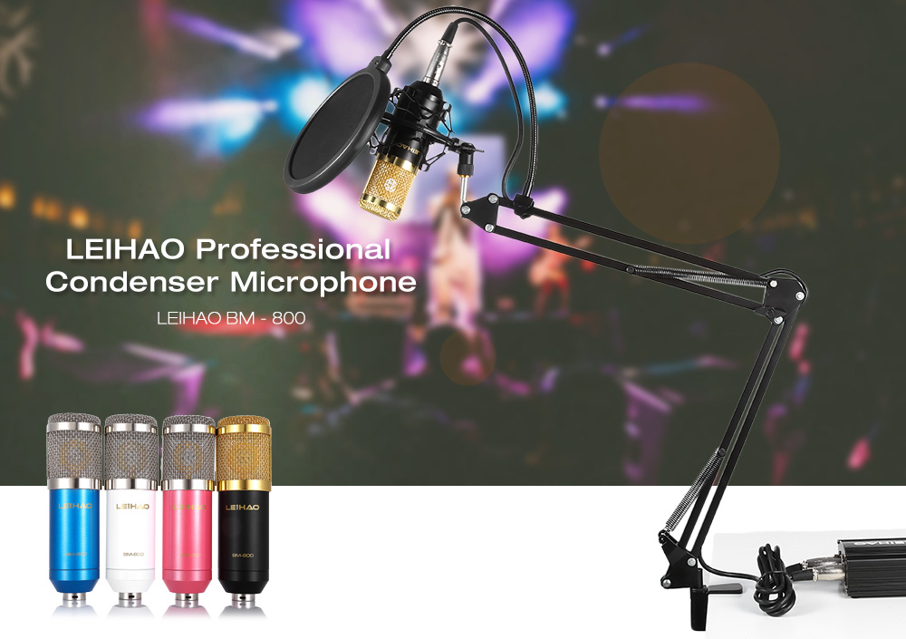LEIHAO BM - 800 Professional Condenser Microphone Kit Studio Broadcasting Recording with Phantom Power Supply