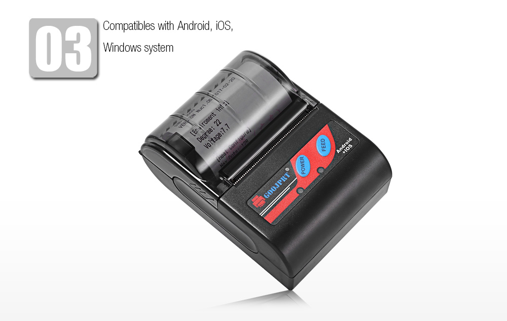 GOOJPRT MTP - II 58MM Bluetooth Thermal Printer Portable Wireless Receipt Machine for Windows Android iOS