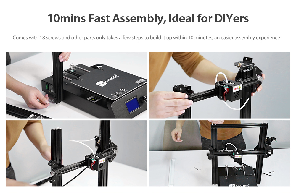 JGAURORA JGMAKER Magic DIY FDM 3D Printer High Precision Metal Frame Kit - Black EU Plug